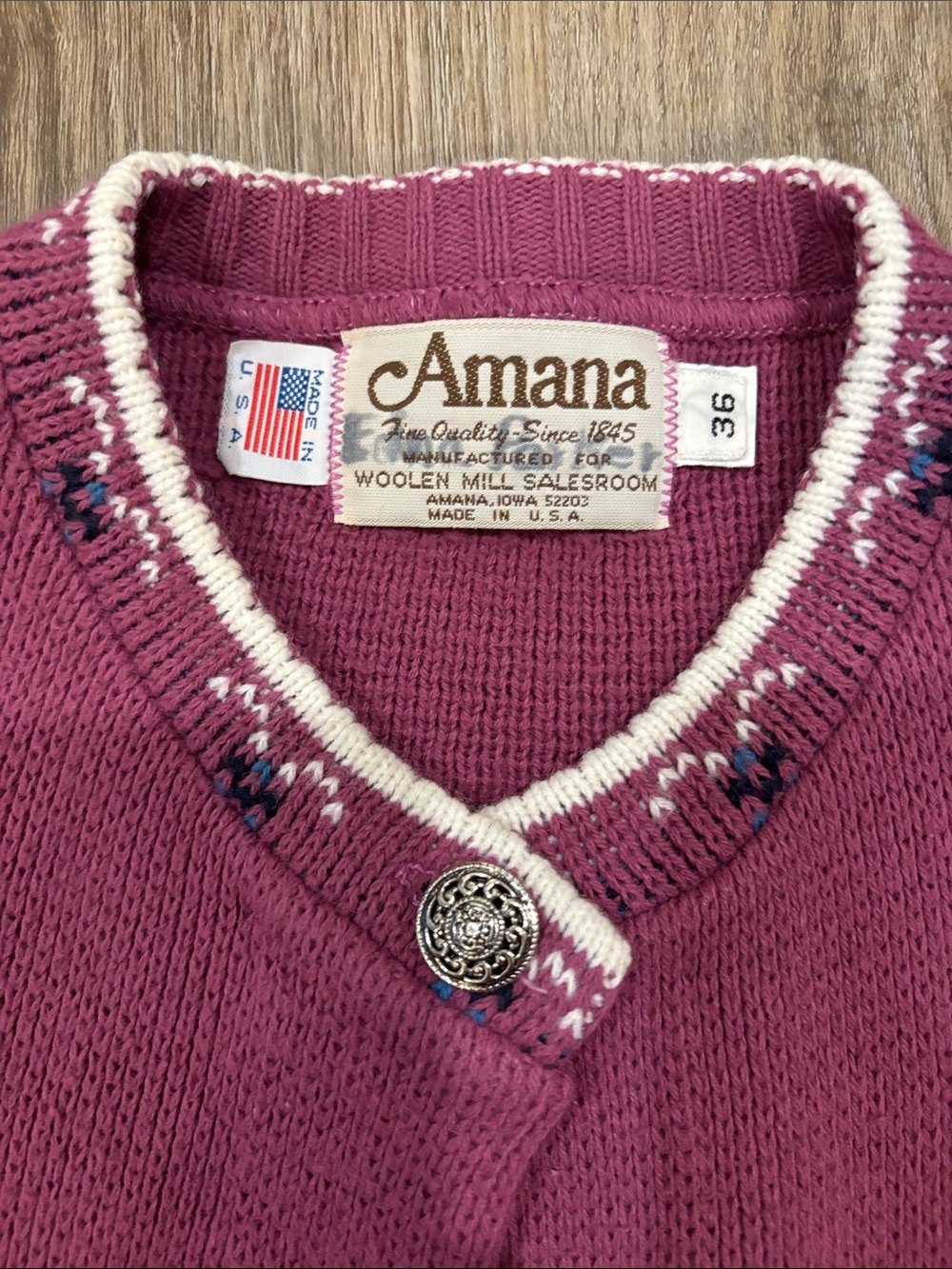 Vintage Amana Raspberry Pink Knit Button-Front Jacket Wool Blend. Made in USA - Picture 2 of 6